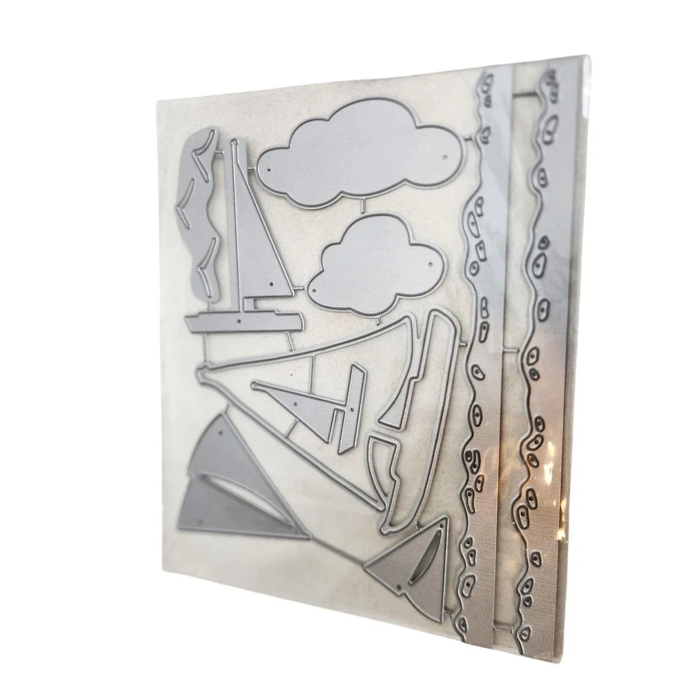 Sailboat Clouds Waves Border Metal Cutting Die Set Nautical Scrapbook Cardmaking